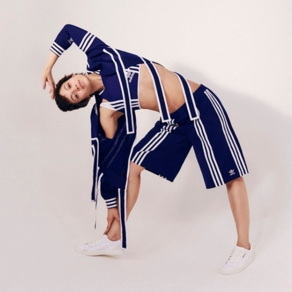 adidas Pants - Adidas Ji Won Choi Blue Stripe Shorts